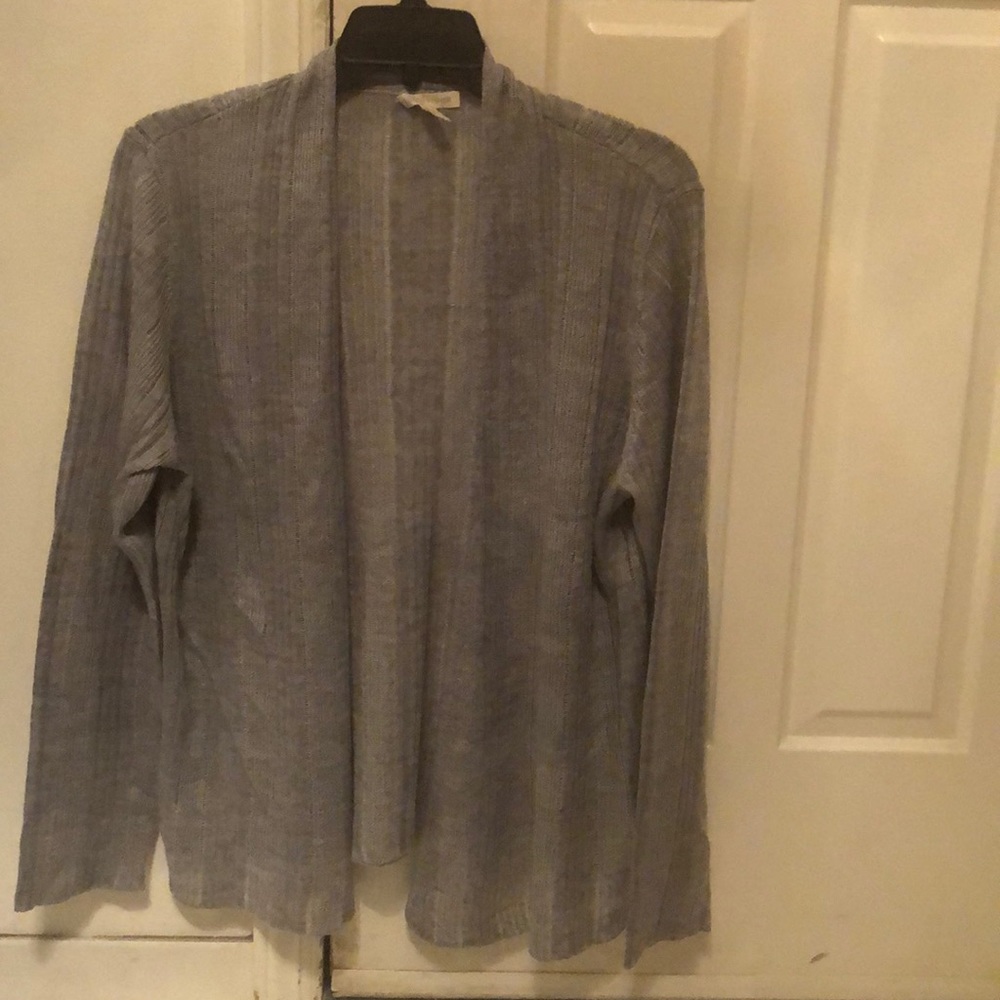 3/$35 Eileen Fisher sheer open gray  striped cardigan
